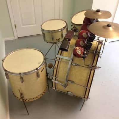 Ludwig & Ludwig Drum Set circa 1940 White Marine Pearl w/ Zildjian Zilco Cymbals image 4