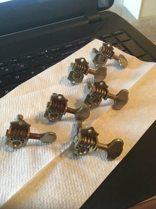 Grover Sta-tite Guitar Tuners Lot, 6 Bass Side, Nickel, 4 Bushings, Circa 1940s image 1