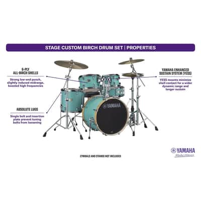 Yamaha Stage Custom Birch 5pc Drum Set w/20" BD Matte Surf Green image 3