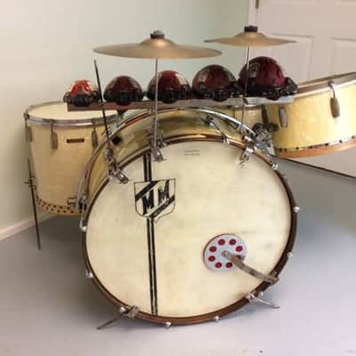 Ludwig & Ludwig Drum Set circa 1940 White Marine Pearl w/ Zildjian Zilco Cymbals image 3