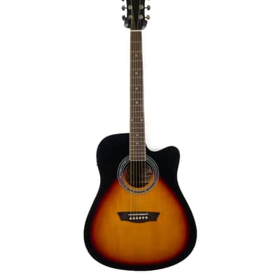 Washburn WA90CEVSB Dreadnought acoustic electric guitar, vintage sunburst image 2