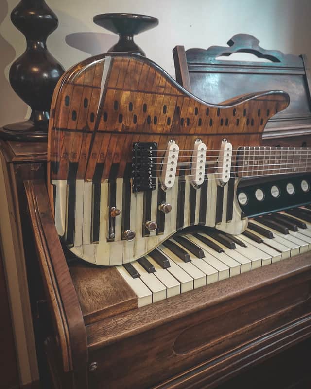 Old Upright Piano Key Resin Guitar image 1