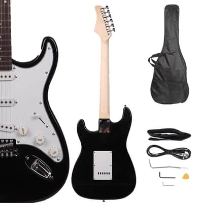 Black School Music Electric Guitar Set w/ Gig Bag Strap Cord for Beginner image 1