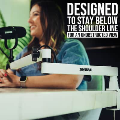 Shure by Gator Premium Low-Profile Desktop Mic Boom Stand - Fully Adjustable for Podcast, Streaming, and Home Office Setups, White (SH-BROADCAST2-W) image 4