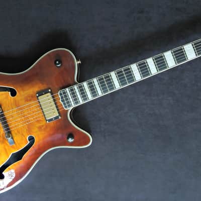 DYNAMIC Metropolitain VSB - Custom Thinline ES Jazz Guitar Exotic Amboyna Burl Top, Ebony Board image 2