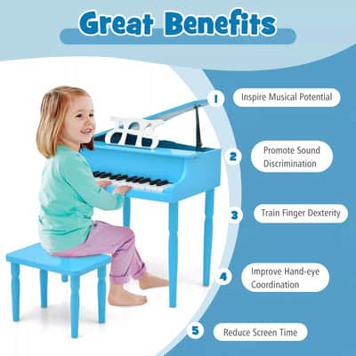 Classic 30-Key Baby Grand Piano Toy for Toddlers | Vibrant Wooden Piano with Bench | Perfect Birthday Gift for Children Ages 3-8 (Baby Blue) image 4