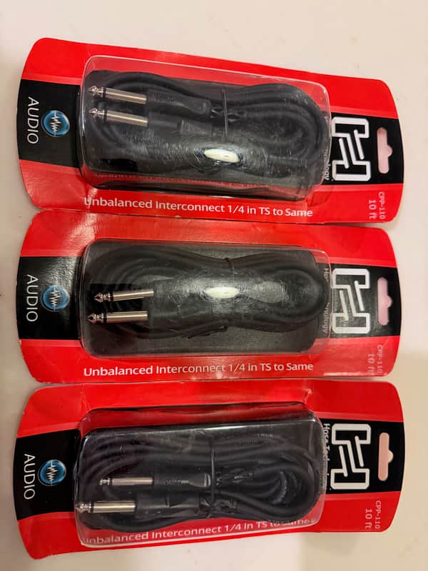 4 New Hosa 1/4-inch TS Male to 1/4-inch TS Male - 10 foot cables image 1
