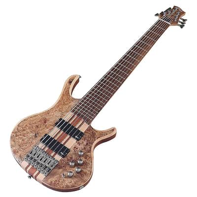 Custom 7 String Electric Bass, Burl Wood Top Body, Maple Neck, 24 Frets Fingerboard Fretboard image 2