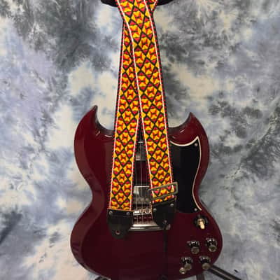 Vintage RARE 1960's Crest of Japan ACE Style Multi Color Hippie Style Hendrix Clapton Guitar Bass Banjo Strap Metal Buckle Headstock Cord image 1