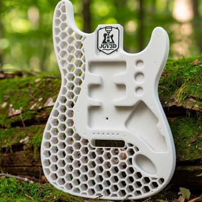 JGV3D | 3D Printed S-Style Guitar Body | One-Piece PLA+ | Fully Routed SSH | Right Handed | White | Hexagon image 1