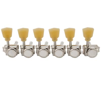 Vintage Deluxe 6 inline Guitar Locking Tuners Tuning Pegs Keys Machine Heads Set for Fender Strat Stratocaster/Tele Telecaster Style Electric Guitar, Nickel with Keystone Button image 1