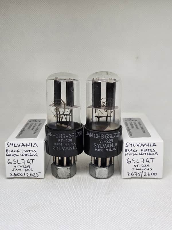 Sylvania JAN 6SL7GT / VT-229 Black Plates Matched (2.8%) Pair NOS 6SL7 VT229 2 Holes image 1