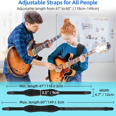 Guitar Strap for Electric Guitar Bass with 3.5″ Wide Air Cell Cushions Bass Strap Padded Guitar Straps with Strap Locks, Picks, Adjustable Length from 47″ to 60″ image 2
