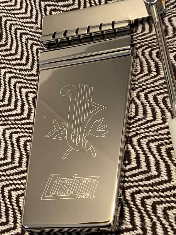 BEAUTIFUL Custom MI Engraved Vibrola - Got an Ibanez, Edwards, Hamer SG, Firebird, Les Paul or ES type series that's NOT Gibson or Epi? Engraved Custom MI Logo Long Maestro in Chrome or Nickel Vibrola Lyre image 1