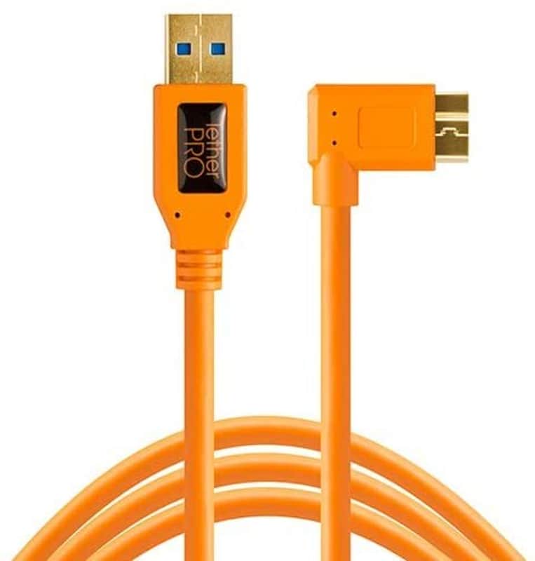 Tether Tools TetherPro USB 3.0 to Micro-B Right Angle Cable, 15' (4.6m), High-Visibility Orange image 1