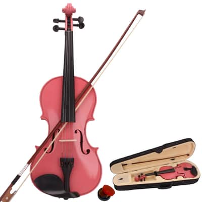 Cxxss Full Size 4/4 Acoustic Violin Set,Beginner Violin Vintage Solid Wood Violin Starter Kit with Carrying Case,Bow and Rosin-Pink image 1