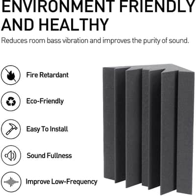 Upgraded High Density 30 kg/m^3 Bass Traps Acoustic Foam + Double Side Adhesive Tape 12" X 7" X 7" image 2