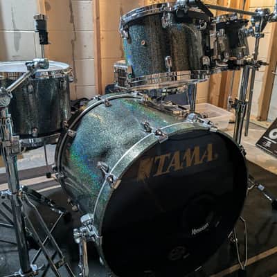 Tama Starclassic Maple 4 Piece Drum Set 1990s - RARE Blue Green Sparkle image 6