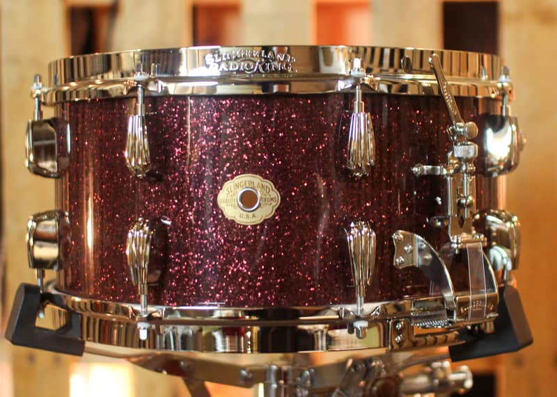 Slingerland 7x14 Radio King Solid Maple Maroon Glass Snare Drum image 1