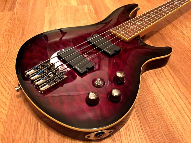 Schecter C-4 Deluxe Active 4-String Bass Crimson Red Burst image 1