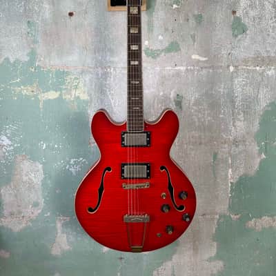 Ventura 335 Style Electric Guitar with Hardshell Case 1973-75 - Transparent Flamed Red image 1