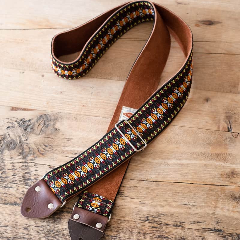 Vintage Black 60s/70s Hippie Guitar Strap / Real Suede Backing / Handmade in the UK image 1