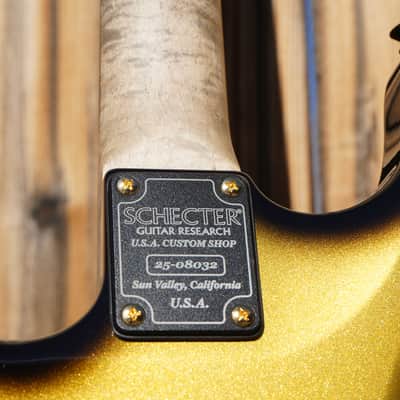 Schecter USA CUSTOM SHOP CET 50th Anniversary PROTOTYPE Metallic Gold w/Black Burst 6-String Electric Guitar w/ Black Tweed Case image 12
