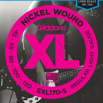 D'Addario EXL170-5 5-String Nickel Wound Bass Guitar Strings, Light, 45-130, Lo