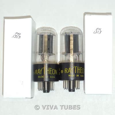 NOS Matched Pair Raytheon USA 12SN7GT Black Flat Plate S-Rods Vacuum Tubes image 2