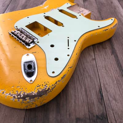 FRANCHIN Mercury guitar body Relic Aged Monaco Yellow 100% Nitro Lacquer Cracks HSS Basswood Stratocaster-Strat-S-Style Made in Italy - Stock piece #23230826 image 8