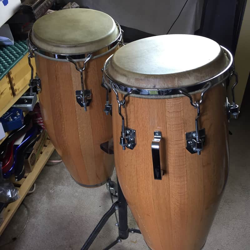 Vintage 1970's Two Valje Los Angles Red Oak Conga Drums Natural