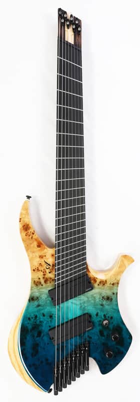 Agile 8 String Multi-Scale Fan Fret Chiral Nirvana 82730 RL MOD SS Reverse Blue Fade Headless Electric Guitar image 1
