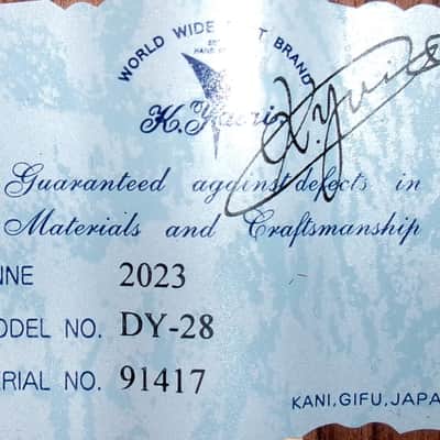 2023 Yairi DY-28 All Solid Guitar Natural+Deluxe Yairi hard case, Owner’s Card, Spec Card and a special Humidity-regulating sheet for guitar, truss rod key and a spare bridge pin image 24