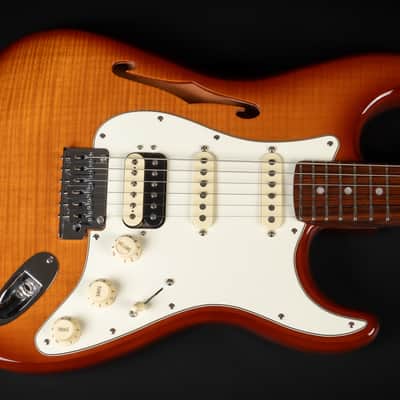 2019 Fender Rarities Series Flame Maple Top Thinline Stratocaster HSS - Violin Burst | USA Limited Edition Semi-Hollow Rosewood Neck Coil Split 3,18kg | CoA OHSC Bild 4
