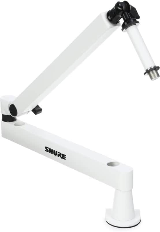 Shure by Gator Premium Low-Profile Desktop Mic Boom Stand - Fully Adjustable for Podcast, Streaming, and Home Office Setups, White (SH-BROADCAST2-W) image 1