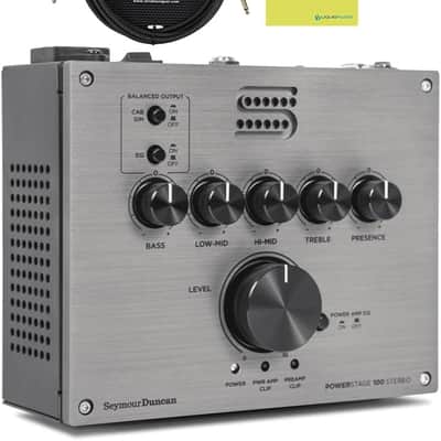 Seymour Duncan PowerStage 100 Stereo Pedalboard Amp Bundle with 10 ft Pig Hog PCH10BK Black Woven Instrument Cable and Liquid Audio Instrument Polishing Cloth - 100 Watt Stereo Guitar Amp Head image 1