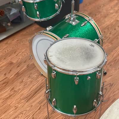 Vintage  Slingerland/Rogers Drum set 12" 14" 18" 1960s Green Sparkle Re-Wrap Kit image 6