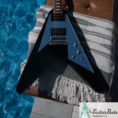 2005 Edwards  E-FV-CTM - Black Flying V w Block Inlays & Mirror Pickguard - EMG H4 & Seymour Duncan PU's - Pro Set Up w Perfect Frets/Action/Intonation! image 1
