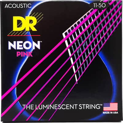 DR Strings Hi-Def Neon Color-coated Acoustic Guitar Strings - .011 - .050 Custom Light  Pink image 2