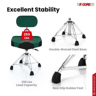 5 Core Drum Throne w Backrest 4" Padded Stool Airlift Adjustable Drummer Chair image 5