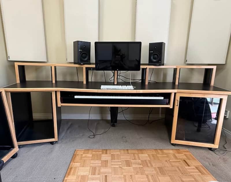 KK Audio Custom Producer Desk with Dual Bay Rack Unit 2006 (tons of rack space!!)- Black and Light Oak image 1