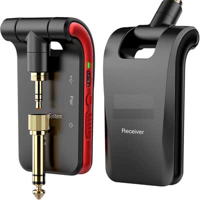 Wireless Guitar System 2.4GHz Rechargeable Audio Wireless Transmitter Receiver 6 Channels for Guitar Bass Electric Instruments, Stereo and Mono 1/4” & 1/8” 2 in 1 Plugs,Black image 1