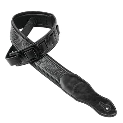 Walker and Williams G-118 Black on Black Padded Guitar Strap with Embossed Tooling image 6