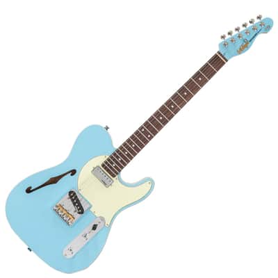 Vintage ReIssued Series V72LB Tele Style Semi-Hollow Body Guitar - Laguna Blue image 2