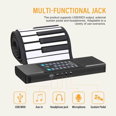 88 Keys Roll Up Piano, Upgraded Portable Rechargeable Hand Roll Piano Keyboard, 128 Rhythms, 128 Tones, Roll Out Keyboard Piano With Led Display Midi Function, Best Gift For Kids And Beginners image 3