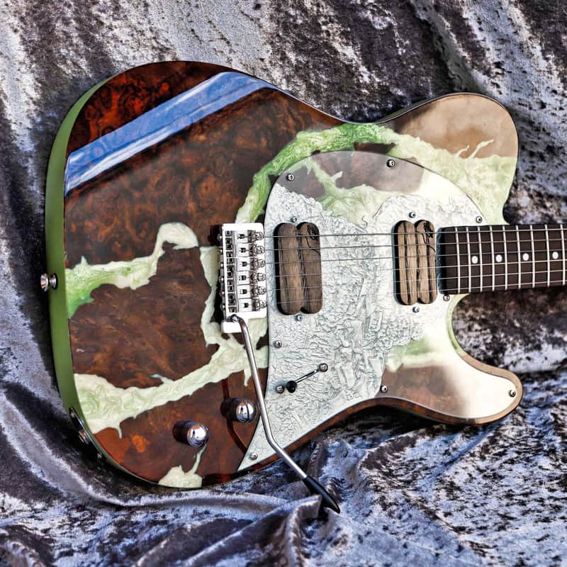 GB Liuteria Traditional Tele walnut burl and resin green image 1