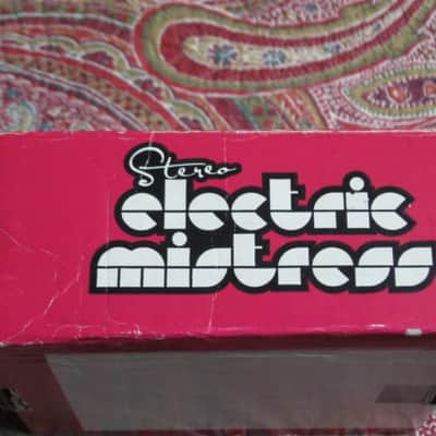 visibly used condition genuine Electro Harmonix EMPTY CARDBOARD BOX +orig Owner's Manual ONLY for EXO Stereo Electric Mistress (NO pedal, NO power supply, NO warranty/registration paperwork) 2010s, OUTER AREAS pink / GRAPHIC black & white, white image 14