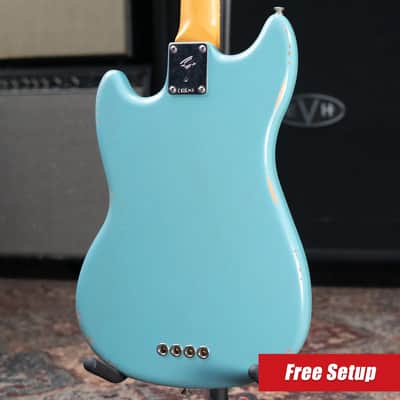 Fender JMJ Road Worn Mustang Bass - Faded Daphne Blue with Gig Bag image 2