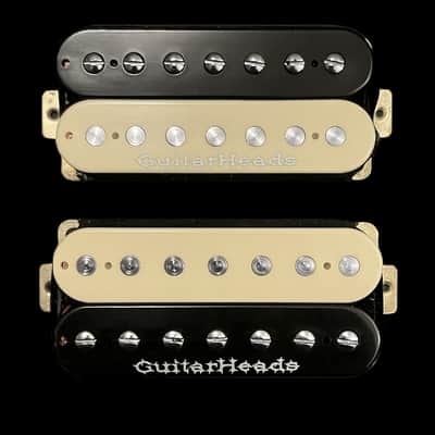 GuitarHeads PRIME-7 Humbucker Pickups - 7-STRING - Bridge/Neck Set of 2 - BLACK/CREAM ZEBRA image 1