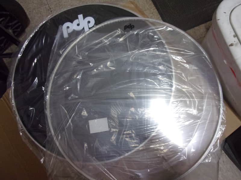 Lot of 2 PDP DW Logo 22" Resonator Black Ebony + Clear Batter Bass Drum Head 22" New with box included image 1
